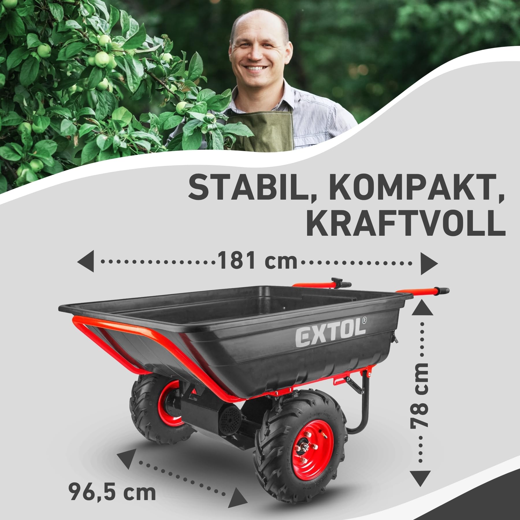 elektrische Schubkarre mit Akku I 300L Mulde & 300kg Traglast I leistungsfähige Motorschubkarre I Offroad-taugliche Akkuschubkarre I 40V Li-Ion mit 6000mAh