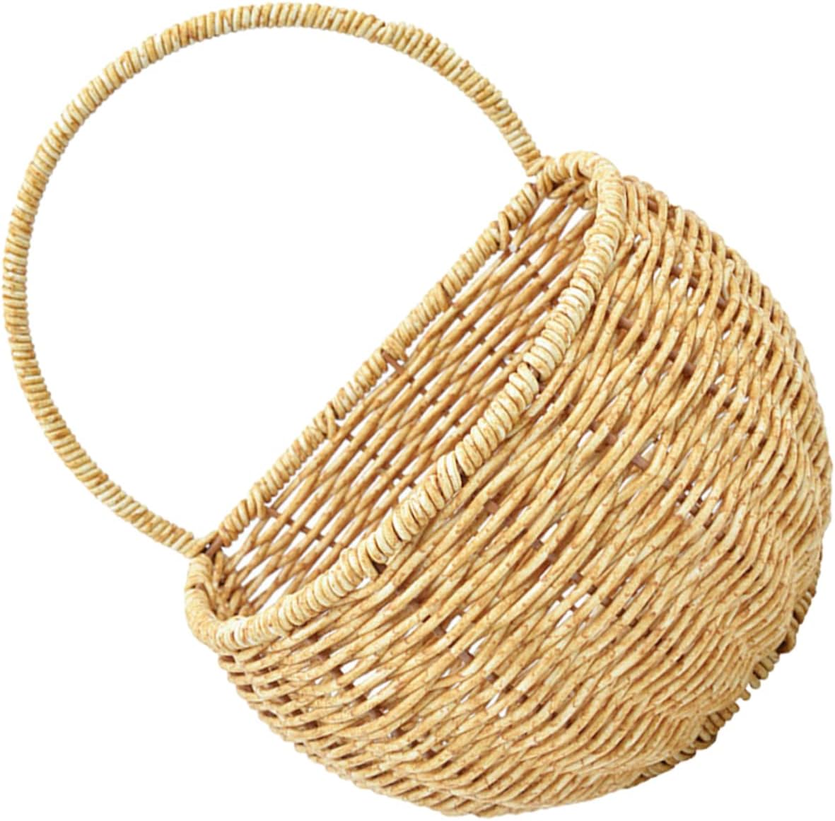 3pcs Pantry S Potato Vegetables Rattan Onion Basket Fruits Kitchen Hanging Hand Wall-Mounted Holder Decorative Organizer Rope Woven Wall for Eggs Produce Keeper Pot Practical (Light Brown 24x18cm)