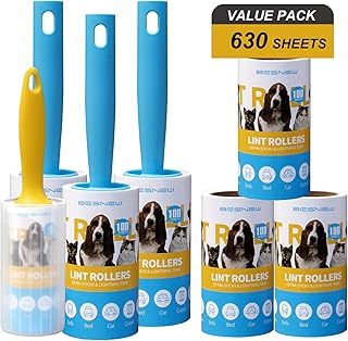 Lint Roller, 630 Sheets Value Pack, Lint Rollers for Pet Hair Extra Sticky, Upgraded 3 Handles with 6 Refills + 1 Portable Pet Lint Remover for Clothes, Dog, Furniture, Car Seats, Carpet