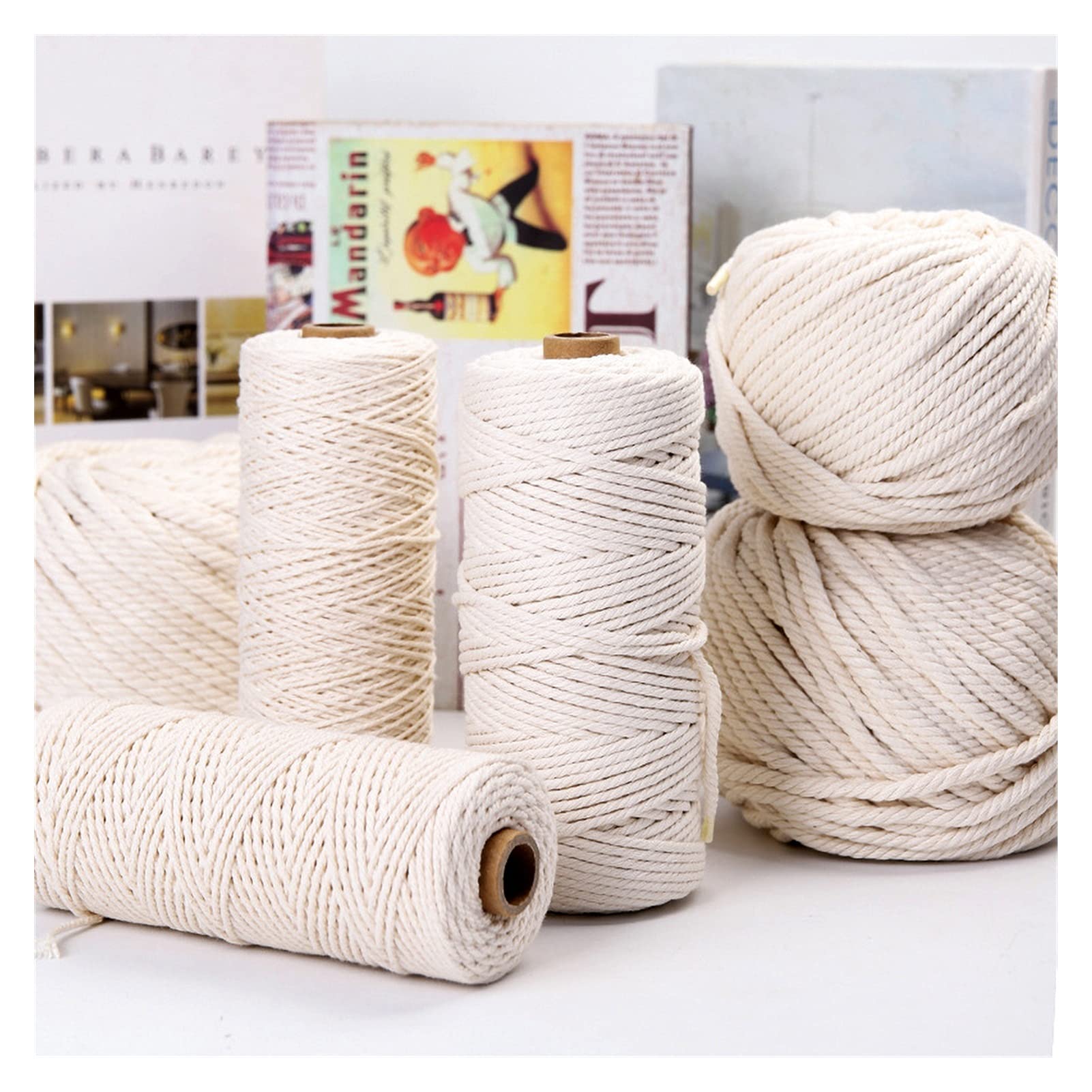 Cuerda de cuerda de macramé de 2 mm, 3 mm, 4 mm, 5 mm, cuerda de hilo de algodón, hecho a mano, manualidades, beige, trenzado, decoración de boda (color : 6 mm 50 m)