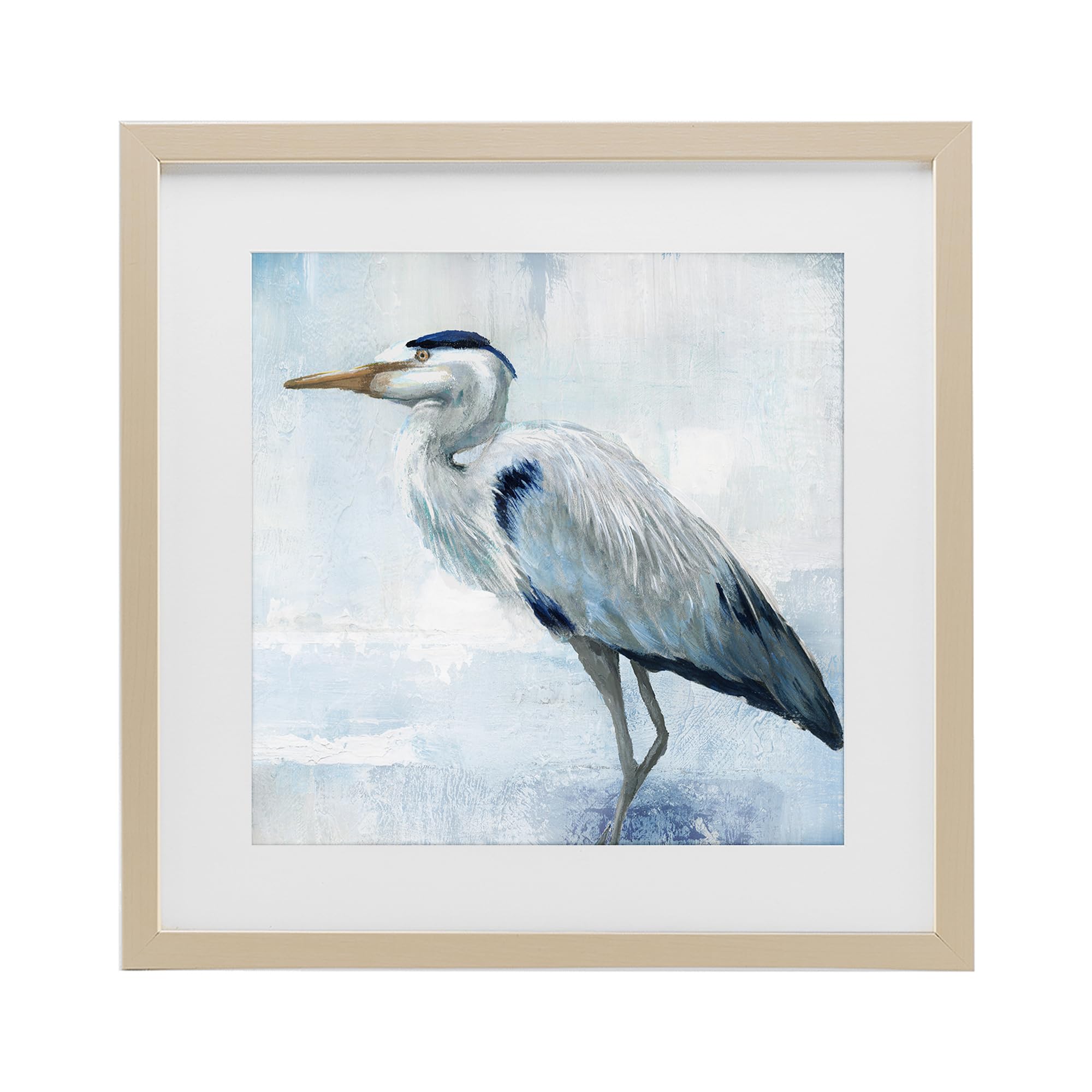 Stupell Industries 'Faded Blue Heron', Framed Print Under Glass, Brown, 16 x 16 Inches, Easy to Hang and Sturdy, Made in USA, by Nan