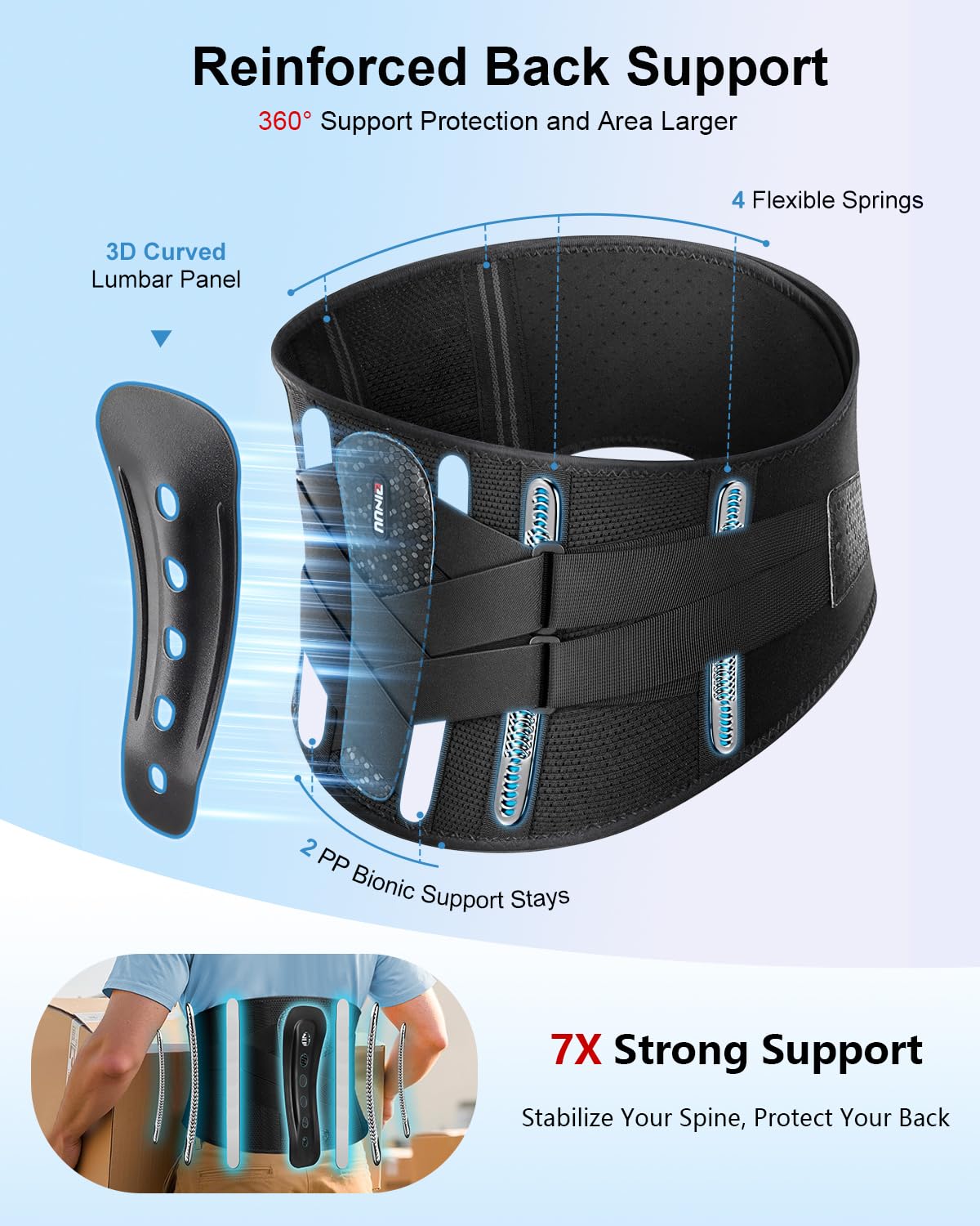 Dual X-Back Brace for Lower Back Pain Relief with Bionic Support System, 8X Powerful Lumbar Support Belt for Men Women, Back Support Belt with 3D Pad, Breathable Back Support Brace with Adjustable Strap for Herniated Disc, Sciatica, Heavy Lifting, Work