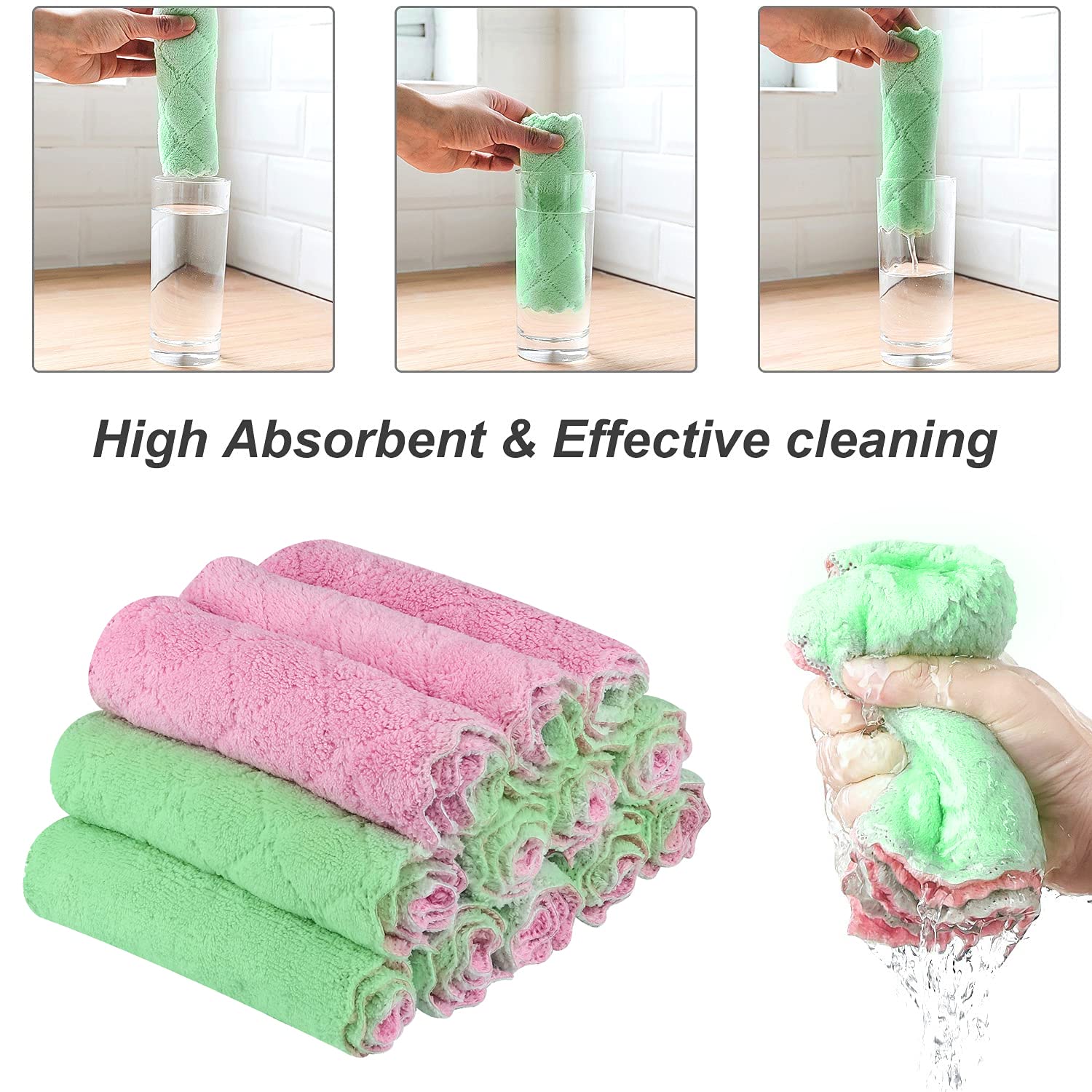 FGSAEOR Premium Dish Cloths - 12 Pack Super Absorbent Coral Fleece Kitchen Towels, Fast Drying & Reusable - View #5