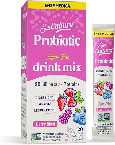 Enzymedica, SubCulture Berry Blast - Probiótico en polvo, bebida diaria, apoya la salud intestinal y la función inmunológica, probióticos para