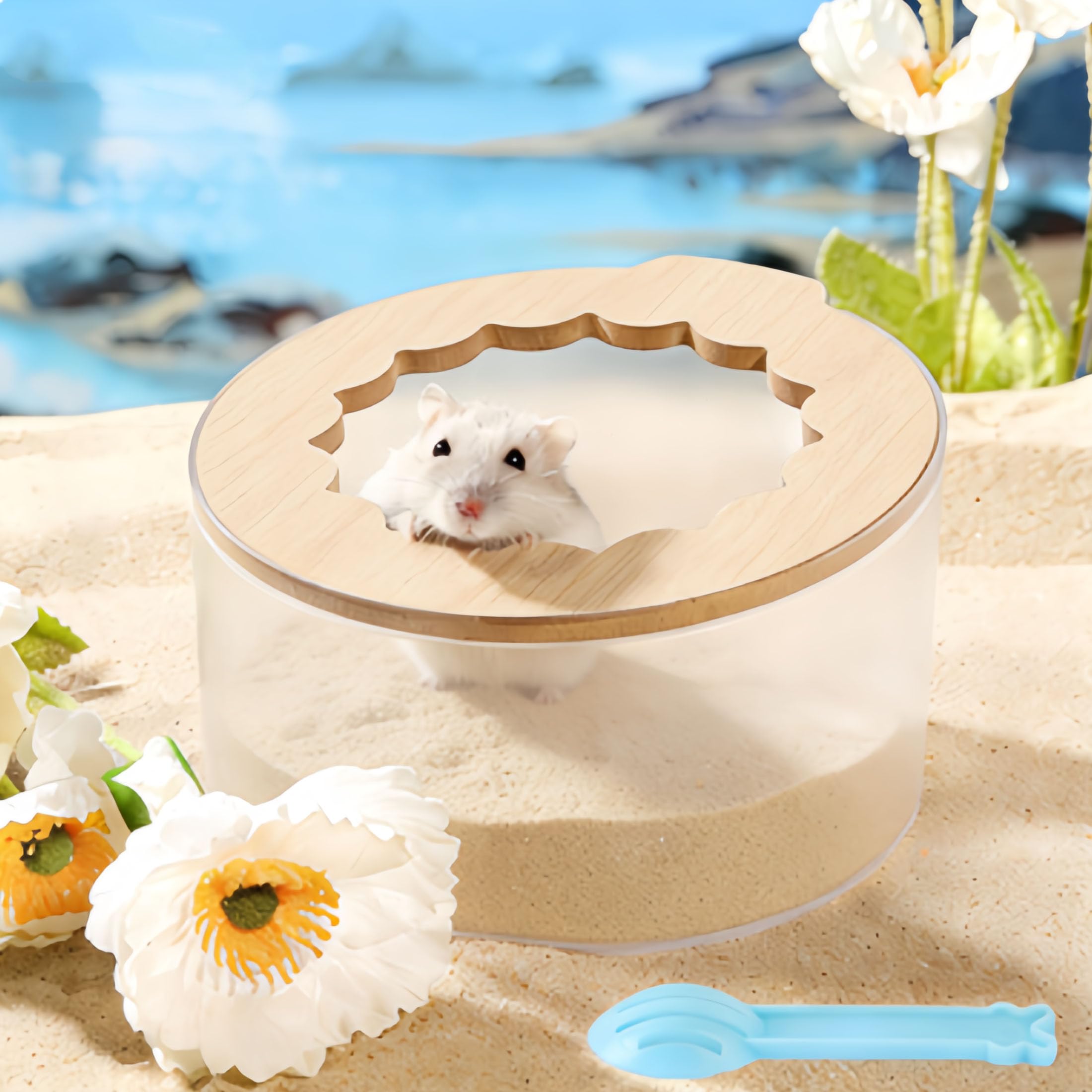 Marchul Baignoire Bain de Sable Hamster, Bac à Sable Hamster avec Pelle de Nettoyage, Toilette Salle de Bain Transparente pour Hamsters, Litière pour Hamsters Nain Hamsters Syrien Gerbille