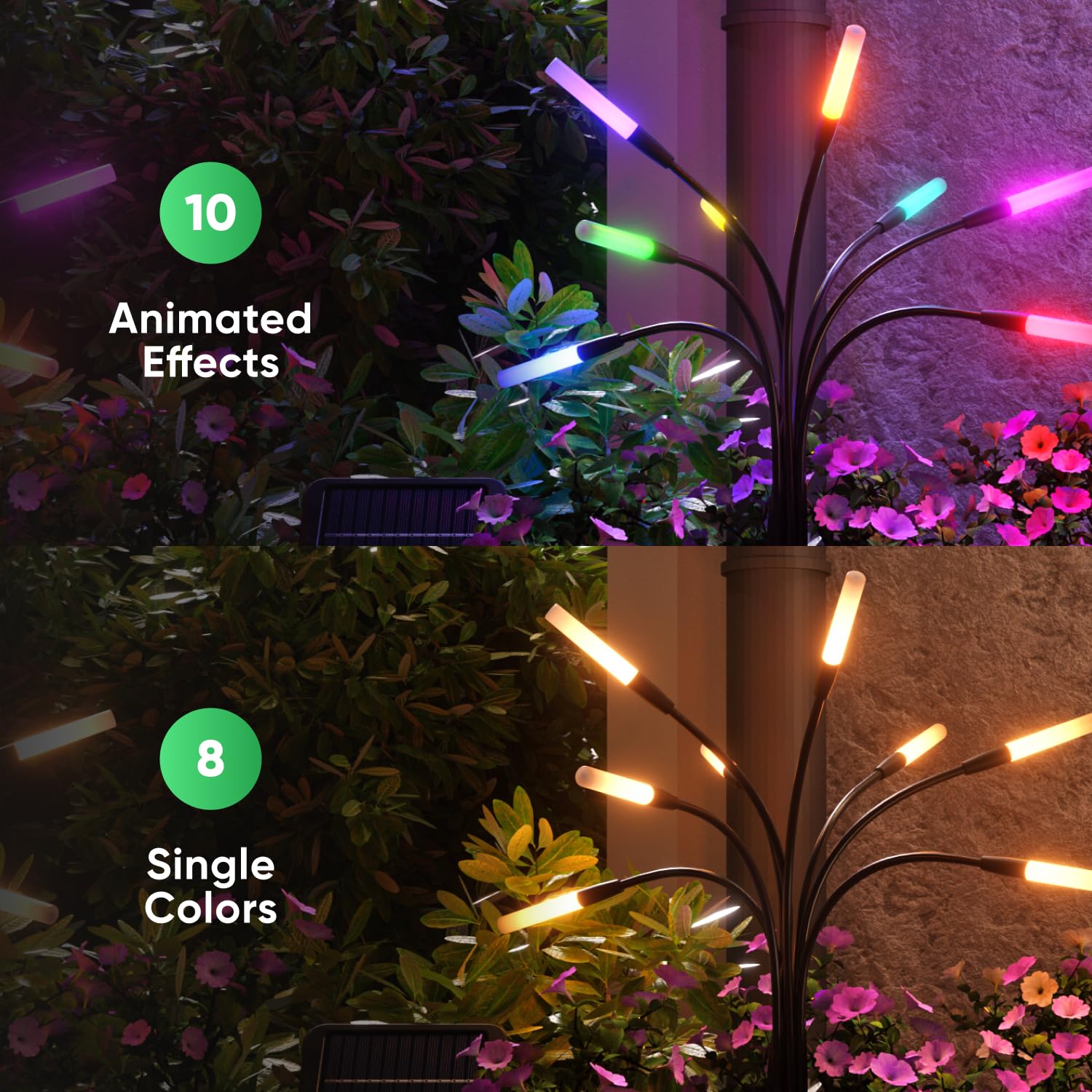 Nanoleaf Luci solari per giardino (set da 2) con telecomando, 8 LED indirizzabili bianco caldo/multicolore, effetto lucciola, timer e scenari, impermeabili IP65