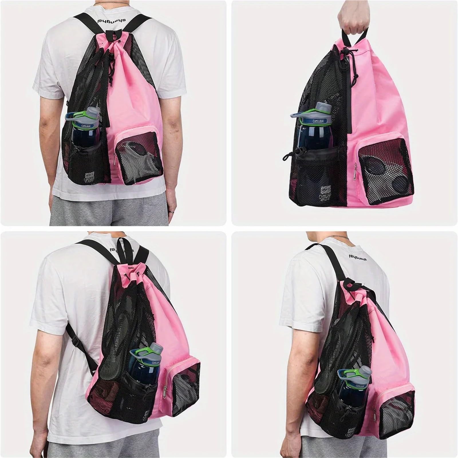 Bolsa de Deporte Bolsa de gimnasio Bolsa de natación Mochila con cordón de red con bolsillo húmedo Mochila de playa Natación Gimnasio y bolsa de almacenamiento de equipo de entrenamiento(Black)