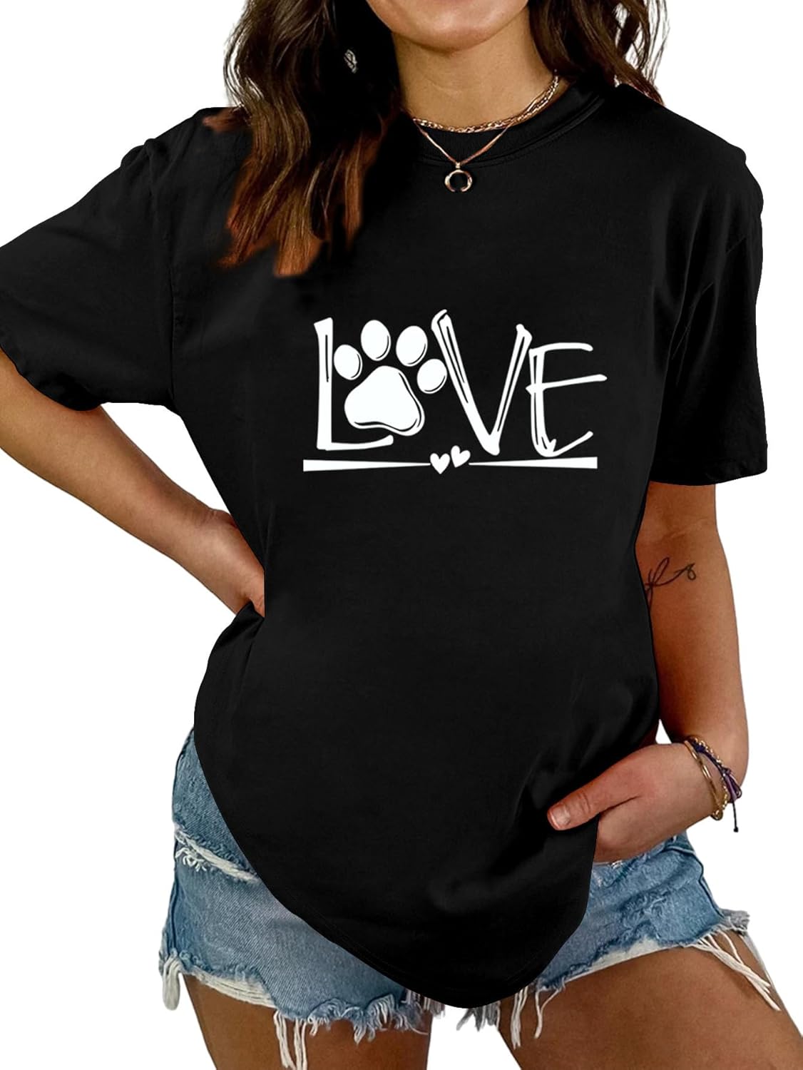 Dog Mom Shirts for Women Letter Love Printed T Shirts Front Heart-Shaped T-Shirt Trendy Crewneck Summer Tops Clothes - Image 6