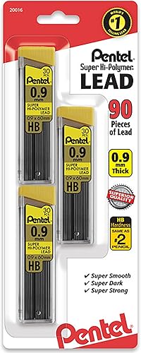 Pentel Super Hi-Polymer - Recambios de plomo de 0.035 in, 90 piezas (C29BPHB3)