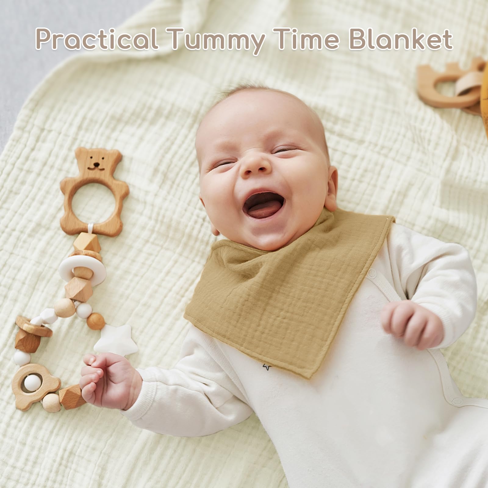 Yukkidds Muslin Cloths for Baby Large 60x60cm Burp Cloths for Newborn 100% Cotton Soft & Breathable Muslin Squares Baby Essentials for Boys Girls 5 Pack Beige&Brown - Image 2