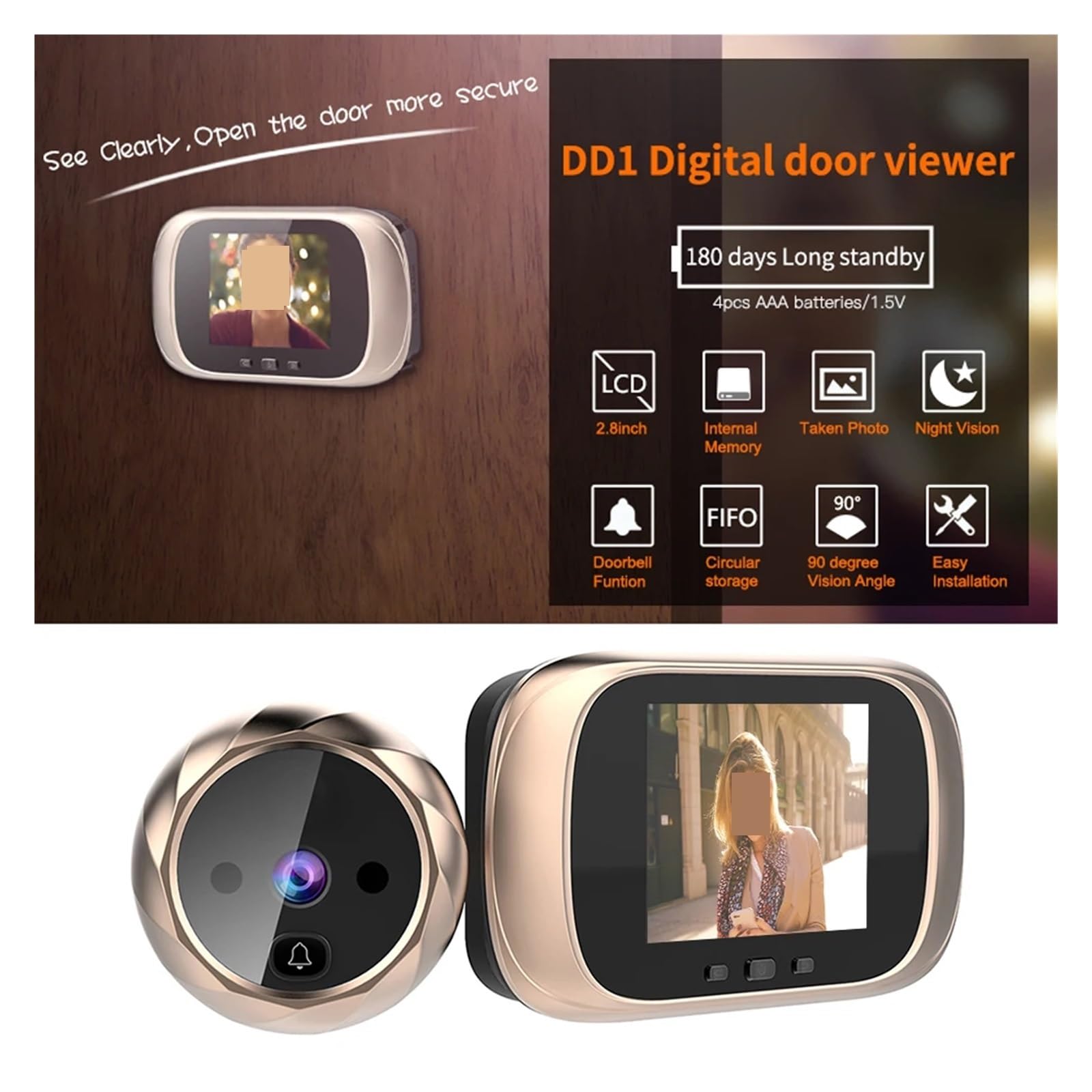 Videocitofono, Campanello digitale con schermo da 2,8 pollici, telecamera spioncino 0,3 MP, campanello esterno HD Vision(Silver)
