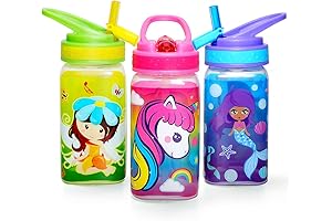 Home Tune 15oz Kids Water Bottle 3 Pack: Unicorn, Fairy, & Mermaid