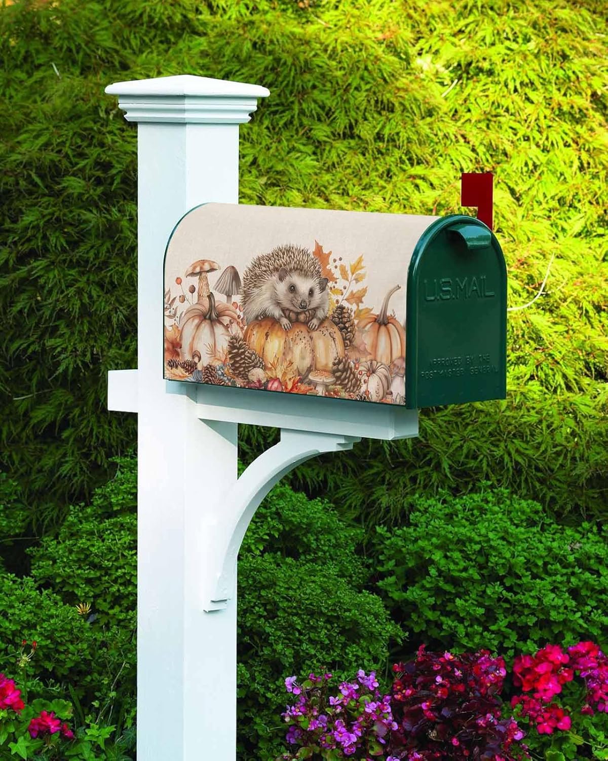 Fall Hedgehog Magnetic Mailbox Covers Standard Size 18x21 Inch, Pine Cones Fall Pumpkin Harvest Mailbox Wraps Mailbox Post Cover Thanksgiving Autumn Holiday Mailbox Decor for Outside Garden Yard