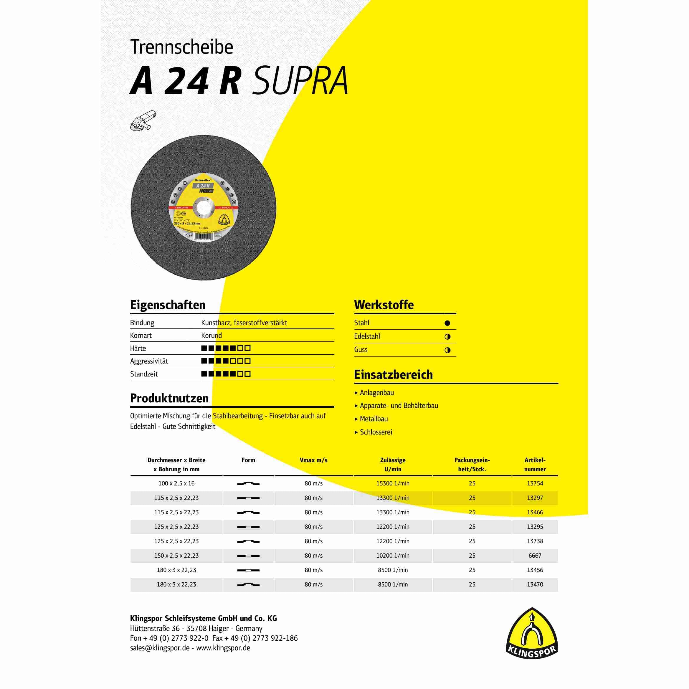 25 discos de corte Klingspor A 24 R, 115 x 2,5 x 22,23 mm, rectos