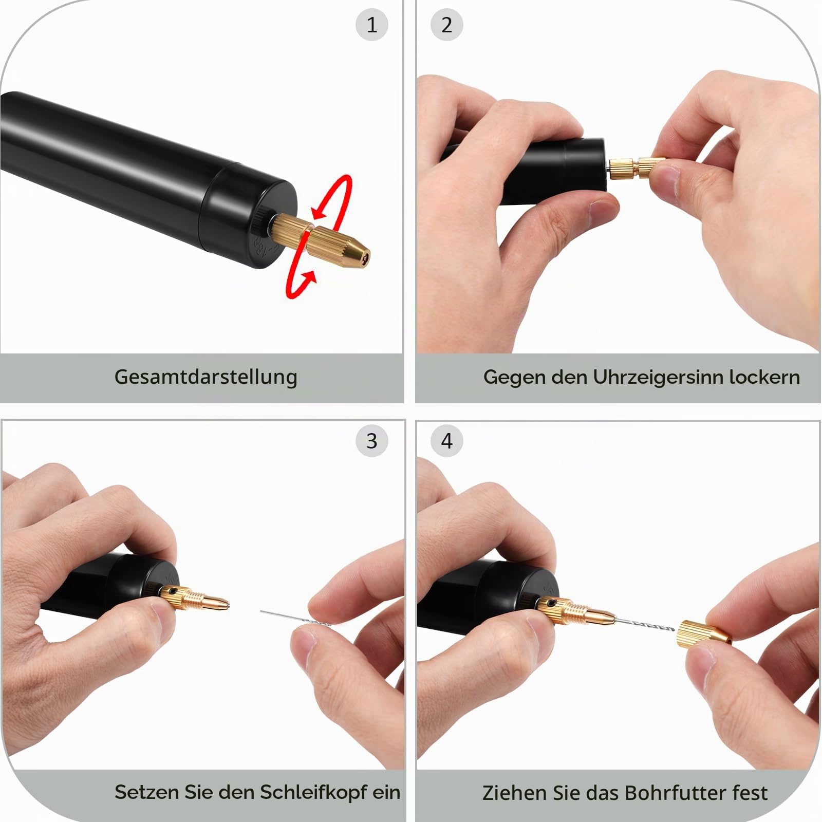 Elektrische Handbohrer Werkzeuge, Bohrerwerkzeug mit 12 Stück 0.9mm 1,1 mm Spiralbohrer, 5V Micro-USB Wiederaufladbare Mini-Bohrer für Holz Harz Kunststoff Polymer Clay