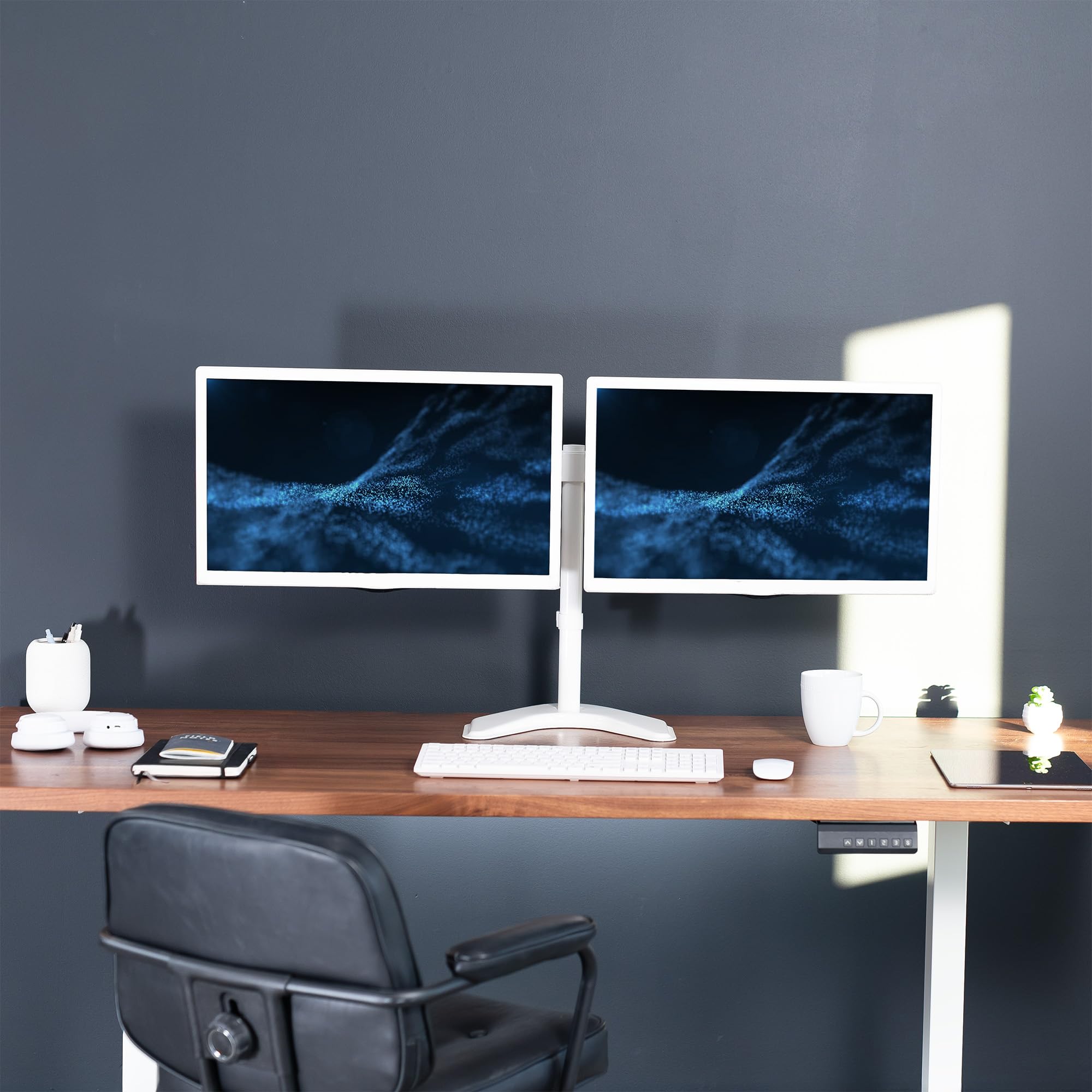 VIVO Supporto per monitor LCD a doppio LED, supporto da scrivania per 2 schermi fino a 27 pollici, braccio completamente regolabile resistente con VESA max 100x100mm, bianco, STAND-V002FW