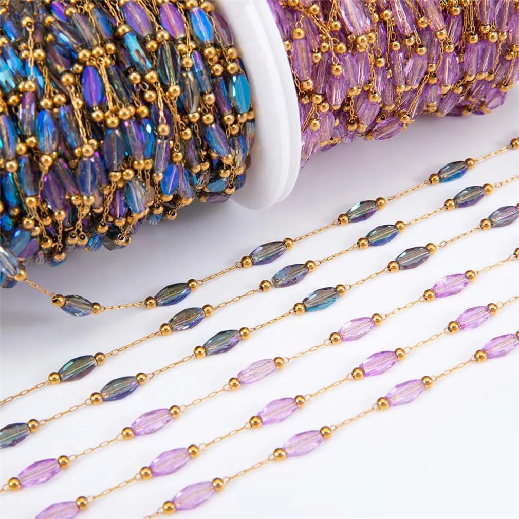 Schmuck verlängerte Ketten aus Edelstahl, 2 Meter 1 Meter Steine ​​Perlen Edelstahl Bunte Kristallperlen Ketten for DIY Halskette Armband Schmuckherstellung(2,1meter)