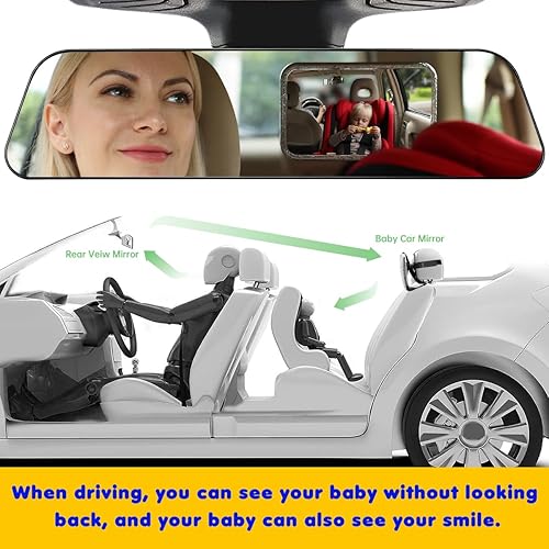 Miniatura 2 de SHEJISI Espejo de coche para bebé, sin vidrio, más seguro, nunca se rompe, 11.5 x 7 pulgadas HD gran campo de visión, puedes ver al bebé en el