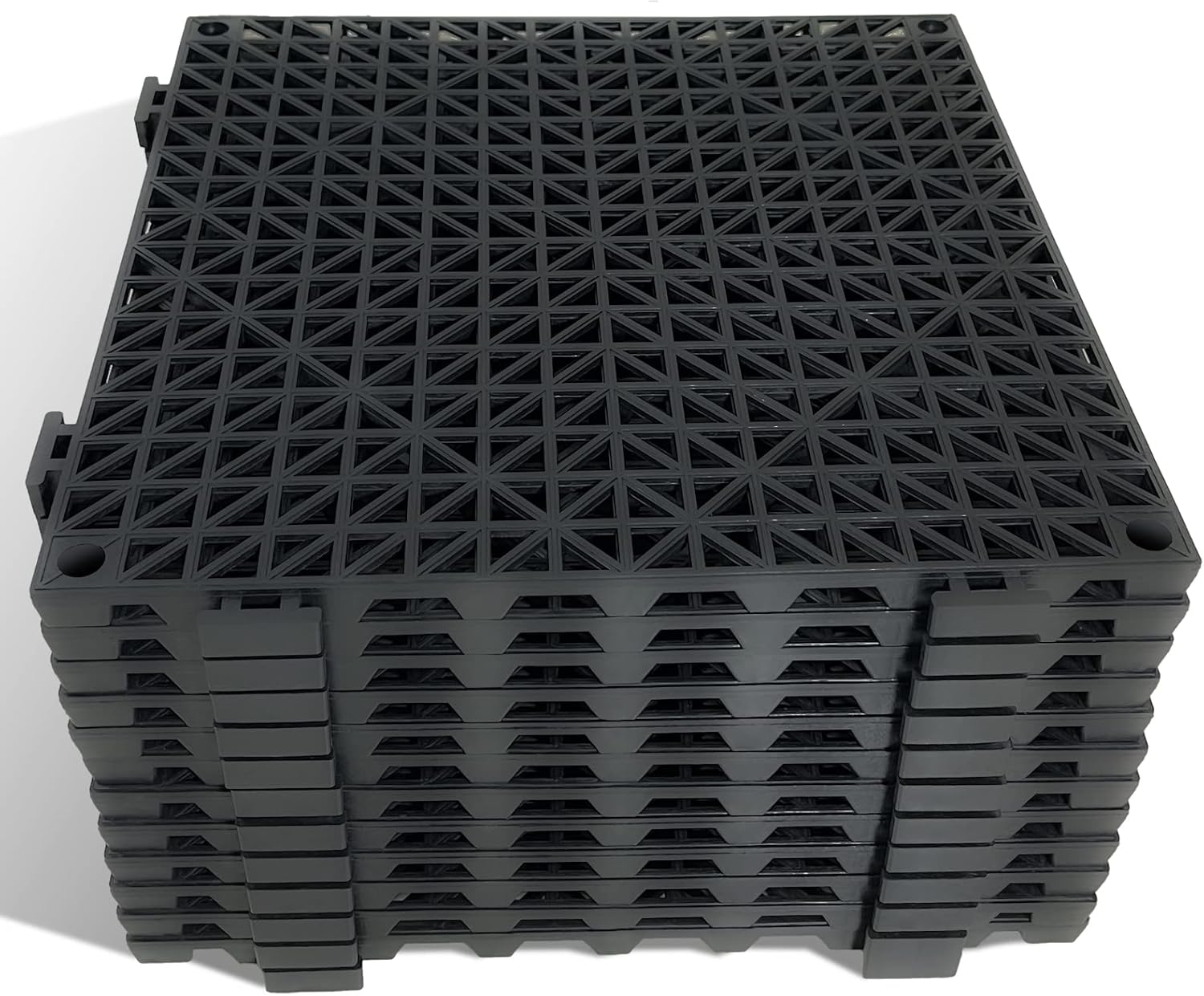 12 Pack Modular Interlocking Cushion 11.6" x 11.6" Rubber Mat Floor Tile Mats Drain Pool Patio Balcony Yard Pet Area Washer Pad(Black)