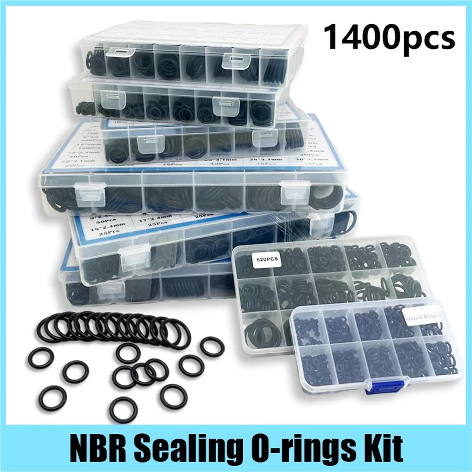 1400–100 Stück O-Ring-Gummidichtungen, Dichtungsring-Set, Nitrilkautschuk, Hochdruck-Dichtungs-Elastikband, O-Gummi-Ring-Set