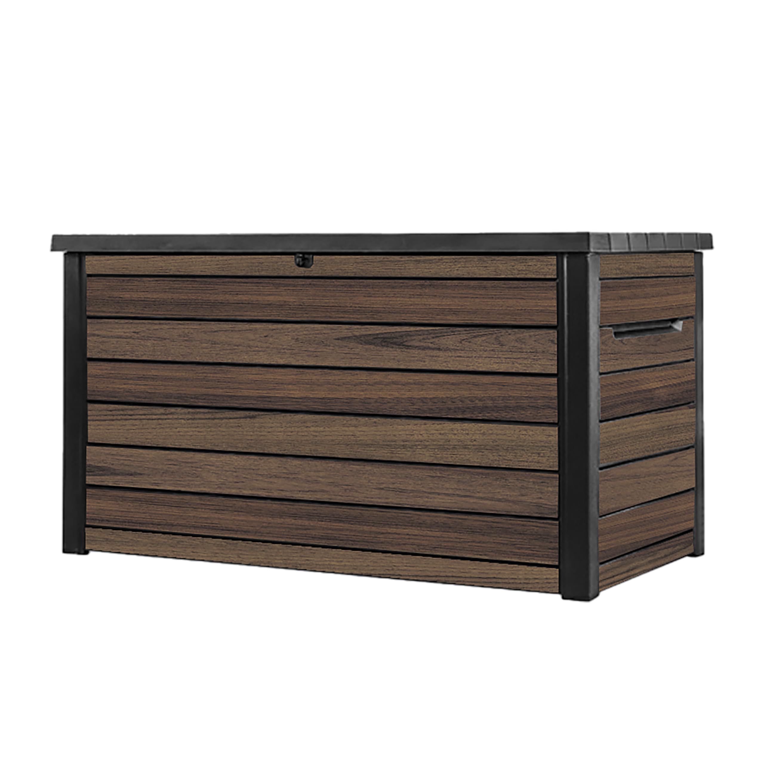 Keter Signature Ontario 870L Outdoor Storage Box – Rosewood | Weather‑Resistant Wood‑Look Storage Box with Lockable Lid, Extra Seating for 2, UV‑Protected Garden Storage - 1