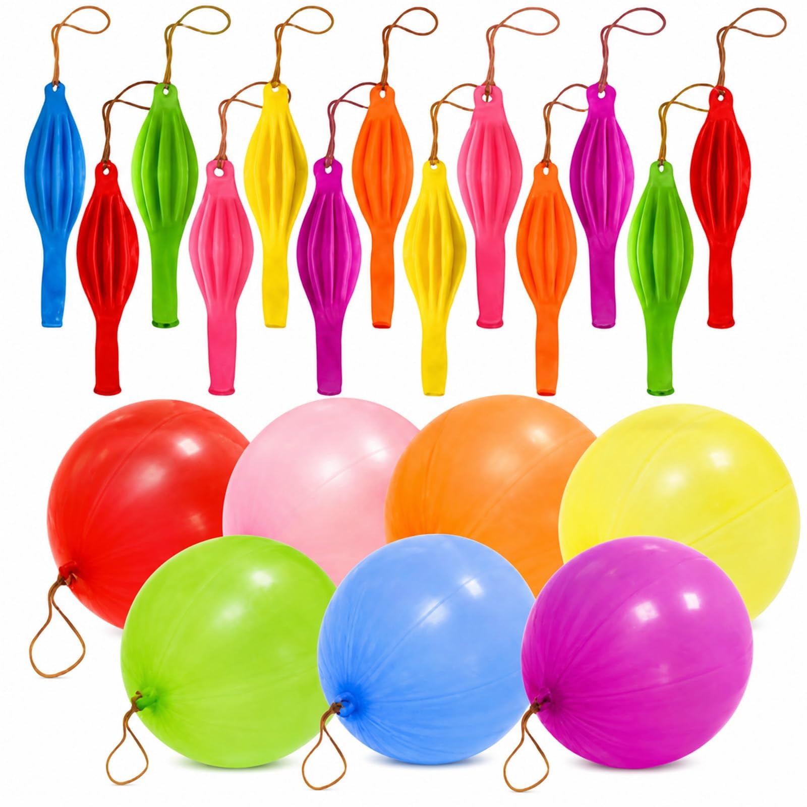 100 Punch Balloons with Elastic Bands,Colourful 10 Inch Party Game Balloons