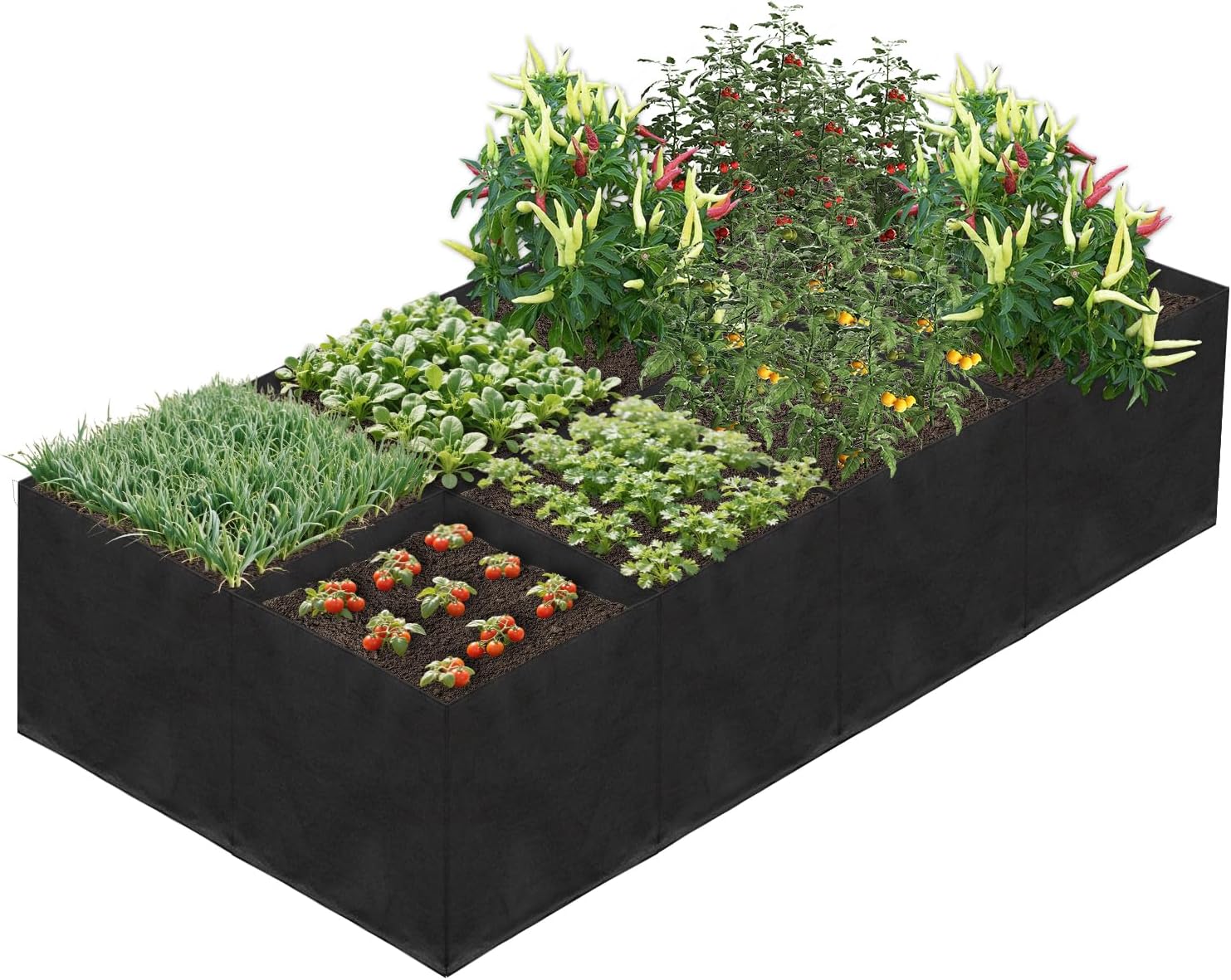58 Gallon Fabric Raised Garden Bed, 4x1x1ft Large Garden Grow Bag Outdoor 8 Grids Planter Box Felt Planting Container for Growing Tomatoes Potatoes Plants Flowers, Black(1, Medium)