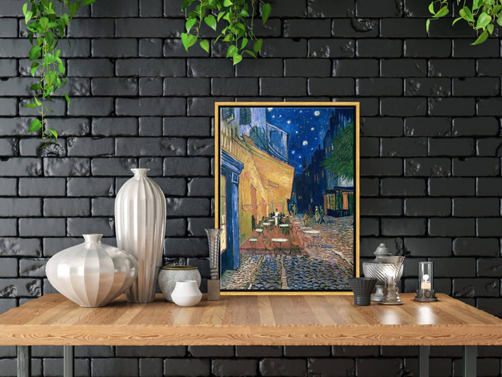 Wieco Art Framed Wall Art of Cafe Terrace at Night by Vincent Van Gogh Paintings Reproduction Abstract Canvas Prints for Home Living Room Decorations Bronze Gold Frame product thumbnail 4