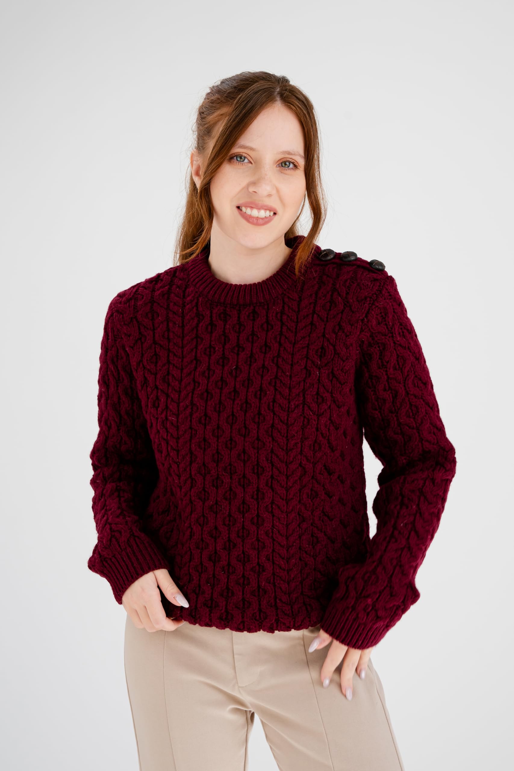 SAOL Maglia da donna 100% lana merino con bottoni laterali