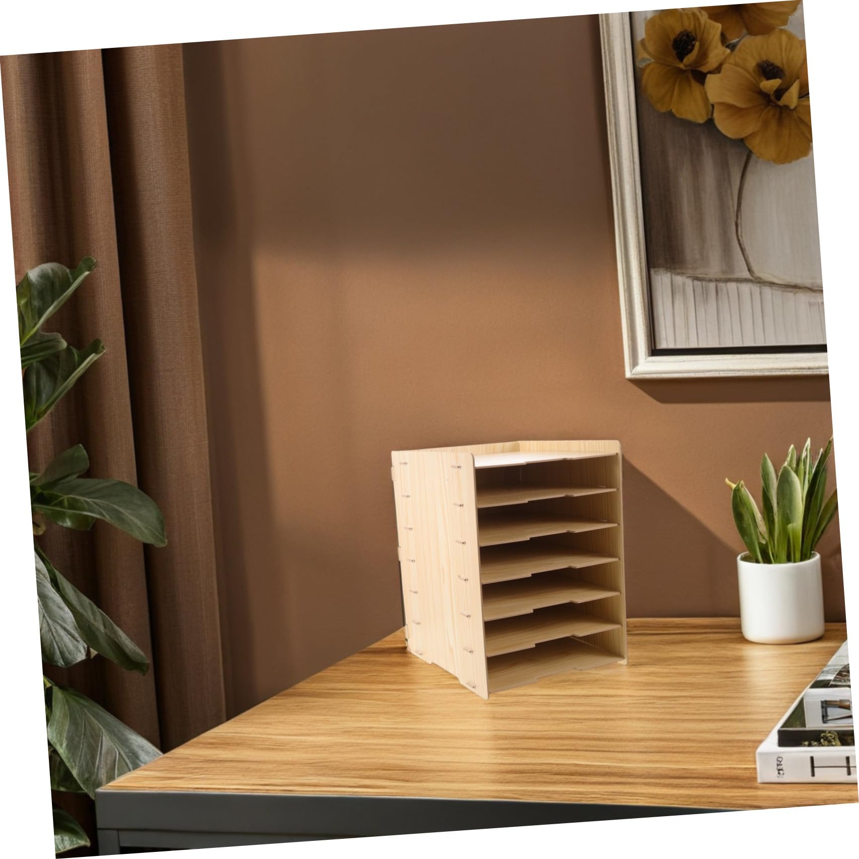 ULTECHNOVO Portadocumenti in Legno a 7 Livelli con Struttura Rinforzata e Design Naturale, Organizer Modulare per Scrivania e Tavoli, Impilabile e Versatile per Ufficio e Casa