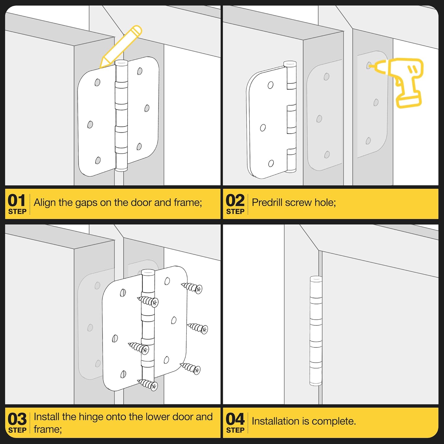 KOLET Ball Bearing Door Hinges, 3.5 Inches Heavy Duty Stainless Steel Door Hinges, 5/8'' Radius Corner Hinges, Smooth and Quiet, Non Removable Pin, Brushed Nickel, 6 Pack