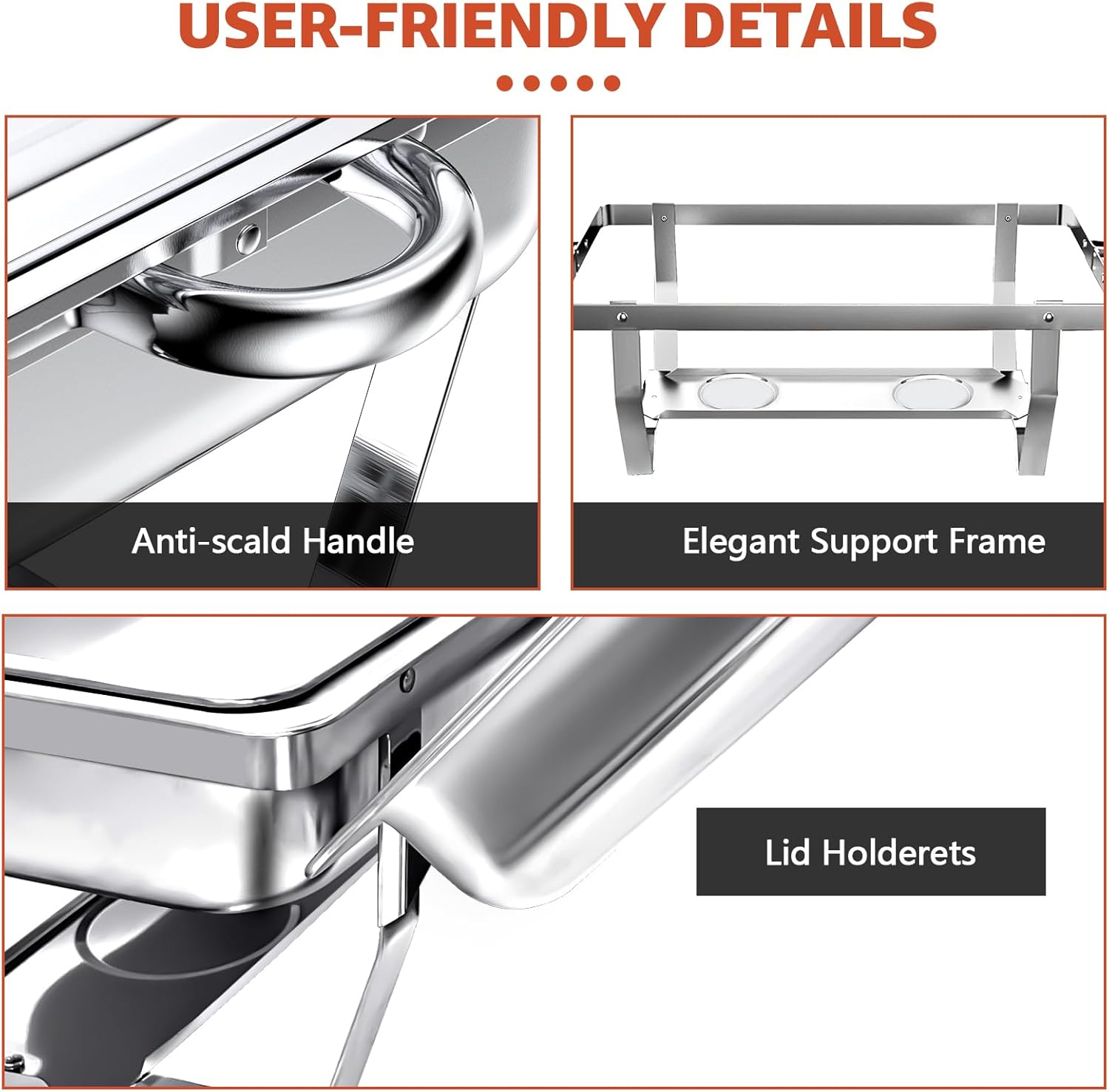 9QT 5 Pack Chafing Dishes for Buffet, Buffet Servers and Warmers for Parties Food-Grade Stainless Steel, Rolled Edge for Events & Weddings, Indoors & Outdoors