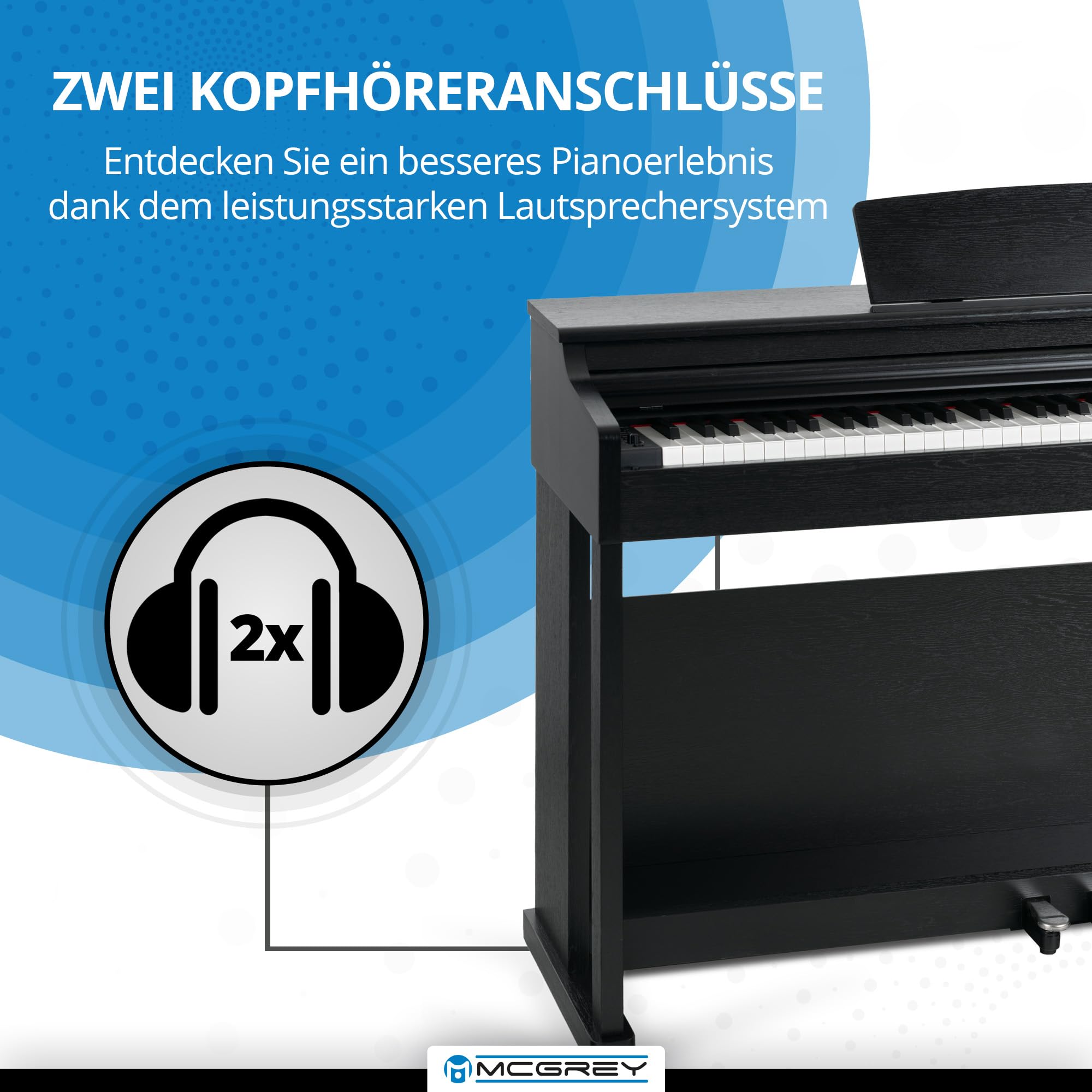 McGrey DP-19 SM E-Piano Set - 88 tasti pesati con meccanica a martello e dinamica di tocco - 8 suoni - copritastiera - incl. sgabello da pianoforte, cuffie e scuola di pianoforte - Nero opaco