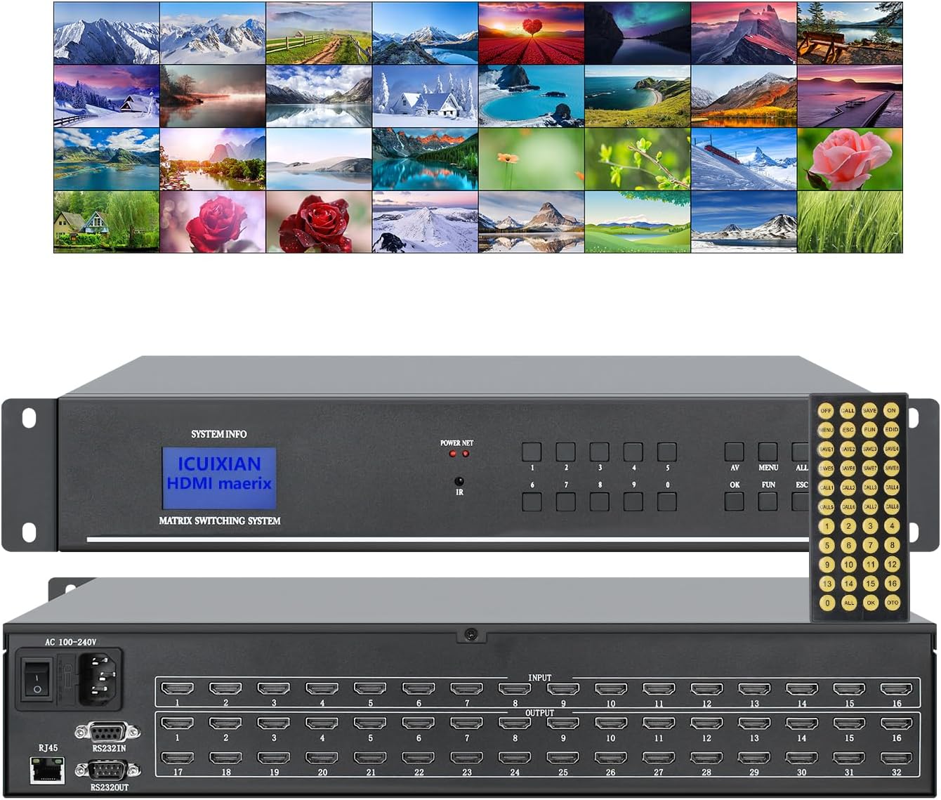 ICUIXIAN HDMI Matrix 16x32 4K@30Hz with Web GUI, Rack Mount 16x32 HDMI Matrix Switch & Splitter w/IR Remote+Rs-232+LAN Port Control, EDID, HDCP (16 in 32 Out Matrix Switcher XTA-DK)