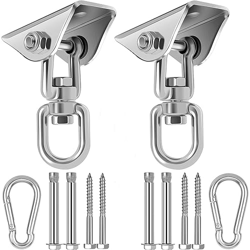 Swing Hangers for Wooden Concrete Swing Set, 2 Pack Heavy Duty 1200 lb Capacity Antirust Stainless Steel Suspension Hooks, 360°Rotate Heavy Bag Hanger for Woss Suspension, Hammock Chair Pod Yoga Swing