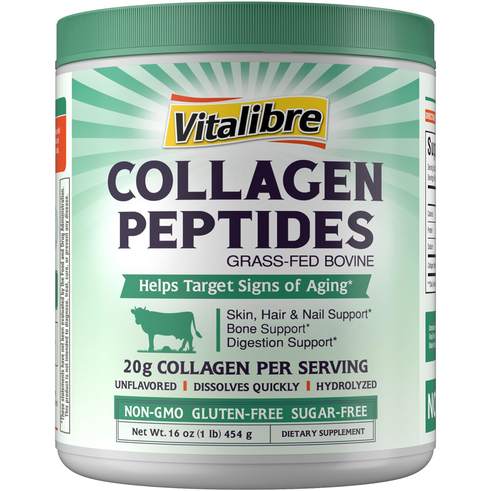 Bovine Collagen Peptides Powder for Women and Men, Grass-Fed Hydrolyzed Collagen Protein Type I & III, Skin, Hair, Nails, Bones, Digestion, Unflavored, Non-GMO, Keto & GF, 22 Servings, 16oz