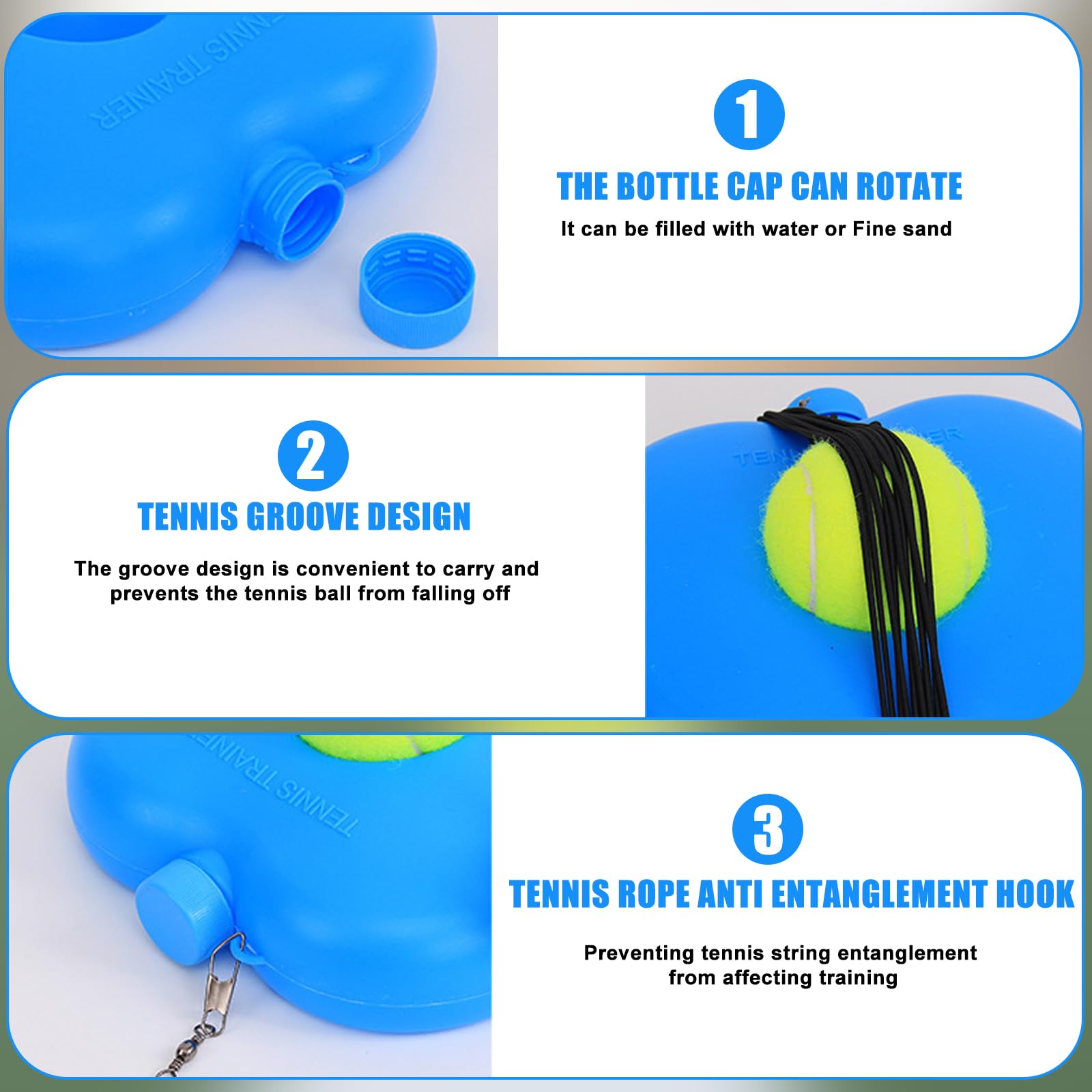 Funmo Juego de entrenador de tenis, tabla de base con 2 pelotas de rebote
