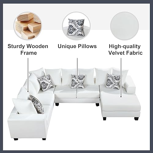 Miniatura 4 de LIADTOP Sala de estar modular de 110 pulgadas, moderno sofá esquinero tapizado de terciopelo en forma de U con muchas almohadas, marco de madera