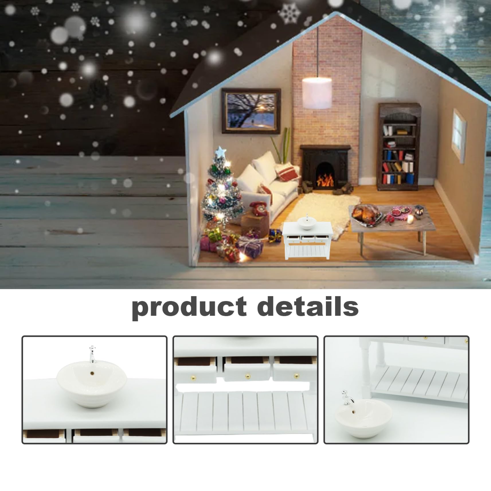Fregadero De Baño Para Casa De Muñecas Escala 1:12 - Miniatura De Cerámica Blanca Con Mueble