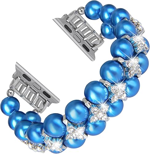 Miniatura 10 de GEMEK Pulsera de perlas compatible con Apple Watch Band 38401.614 in 42441.929 in iWatch Series 987654321, correa de repuesto elástica artificial