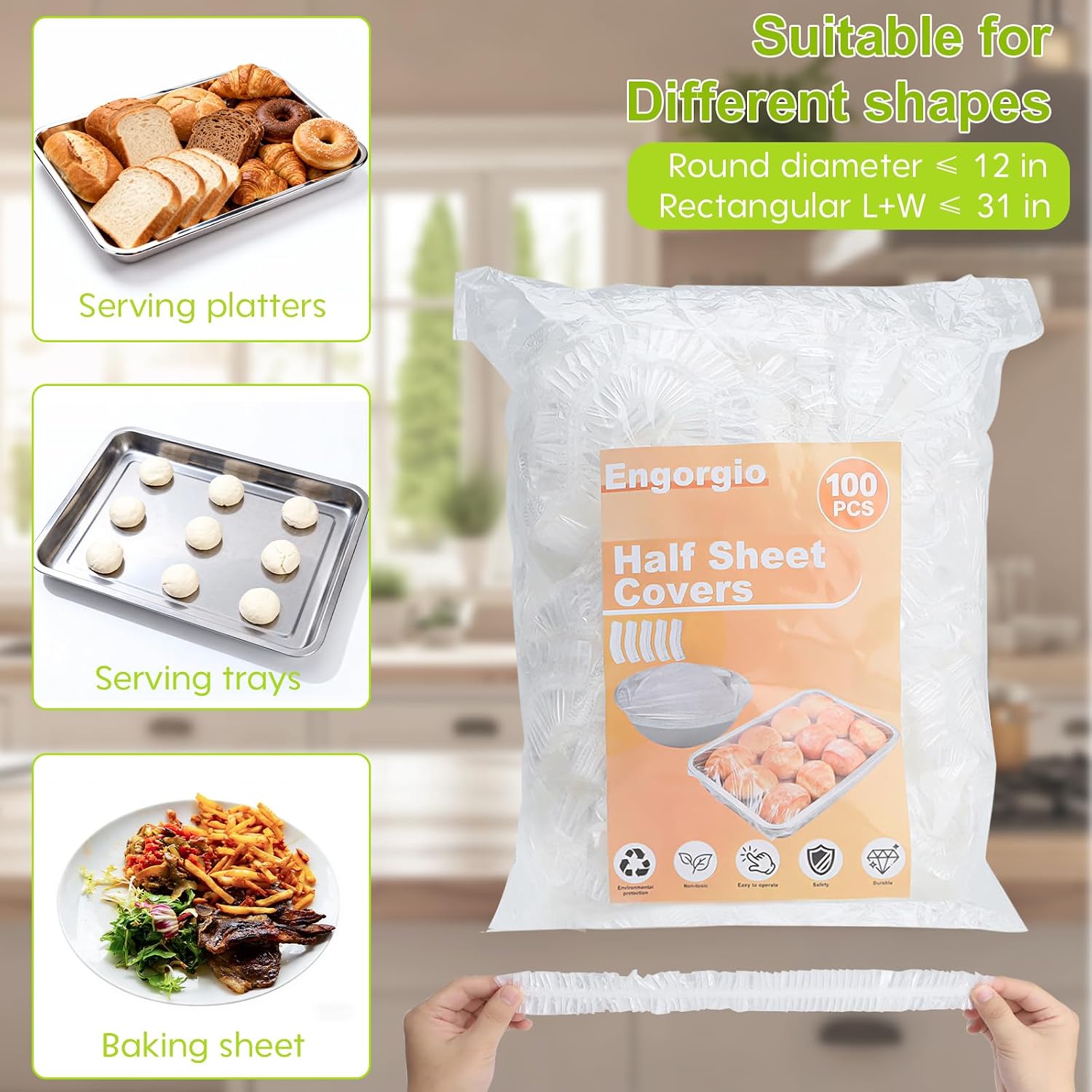 100pcs Extra Large Bowl Covers For Bread Proofing,Fits baking pans up to 13x18 inches,Fits Bowl up to 20",Bowl Covers for Bread,Food Storage Covers,Sheet Pan Lid,Elastic Reusable Plastic Bowl Cover.