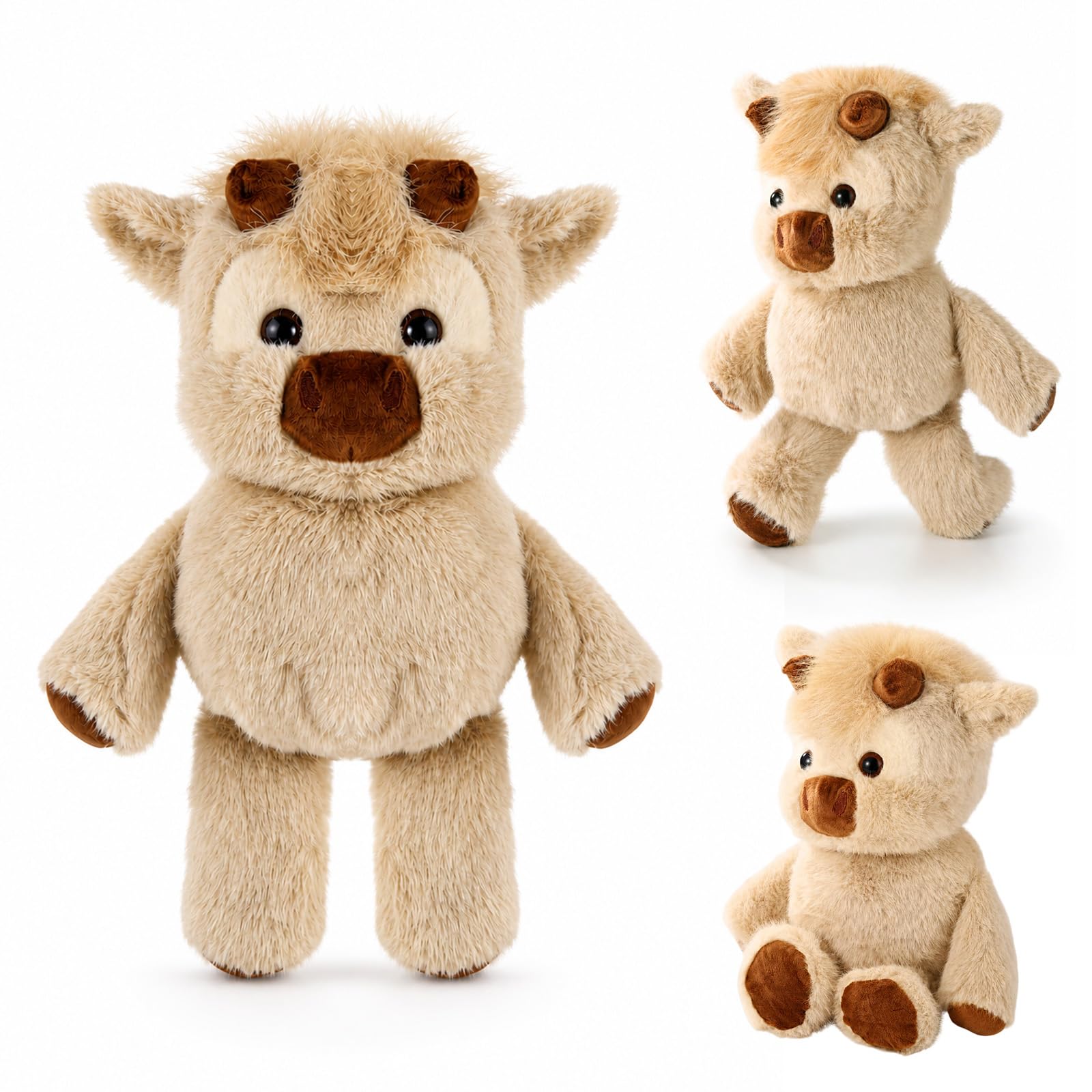 TOYMIS Running Highland Cow Plush Toy, 45x35cm/17.72x13.78in Cute Soft PP Cotton Highland Cow Stuffed Animal Plush Toy for Adults Birthday Christmas Holiday Party Gifts (Khaki)
