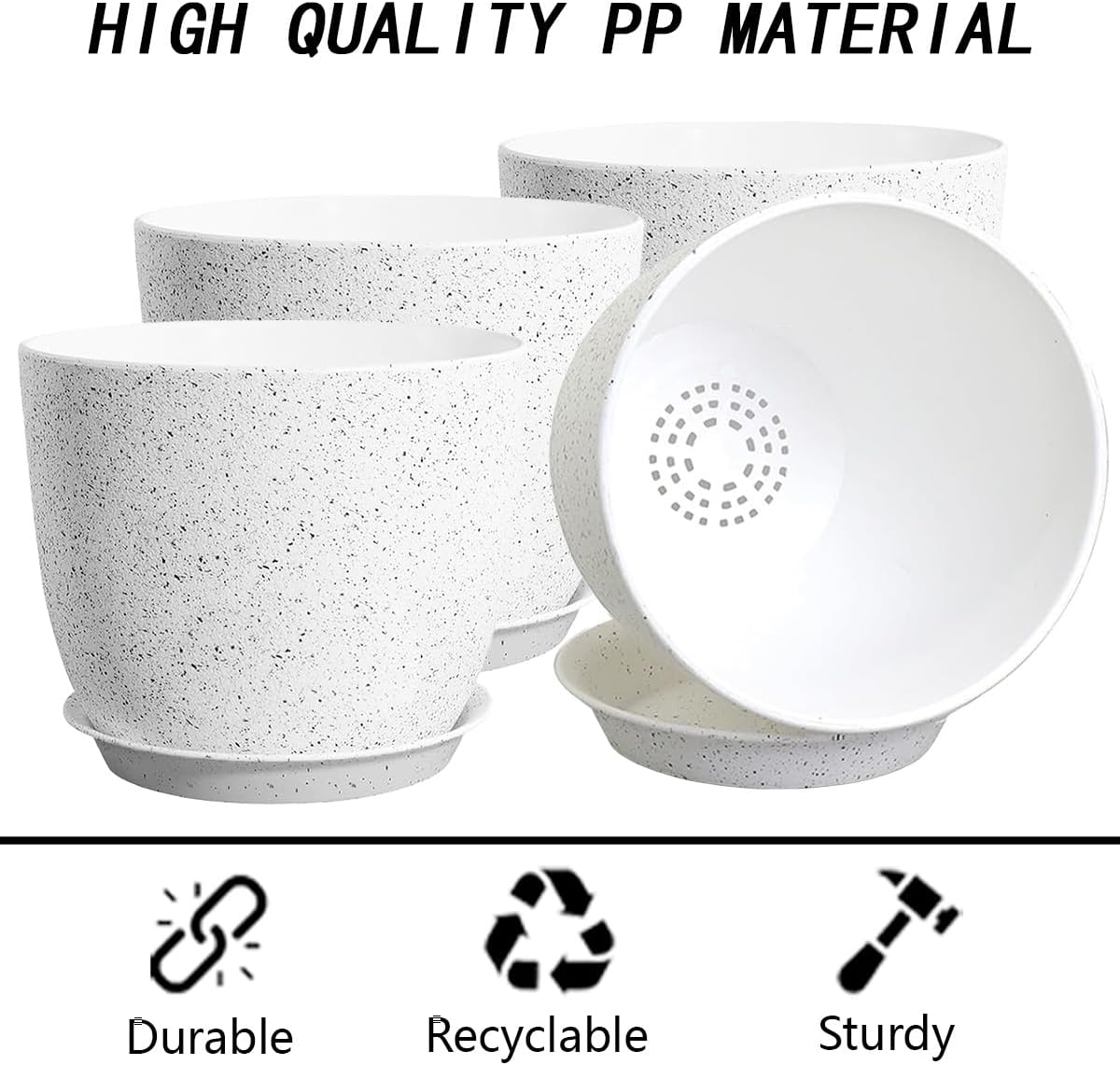 Set of 4 Flower Pots for Outdoor Indoor, Planters for All Houseplants, Succulent, African Violets, Orchid and Cactus, Plants Pots, Speckled White