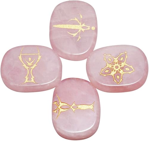 SUNYIK Juego de 4 piedras de símbolo del tarot grabadas, kit de piedras de palma de cristal plano pulido para equilibrio curativo de Reiki y