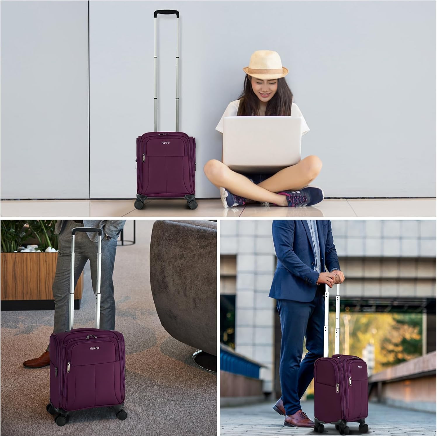 16 Inch Underseat Carry On Luggage with Wheels Softside Small Suitcases Personal Item Bag with Pocket Travel Luggage for Men Women Business Overnight Bag(Purple) - Image 10