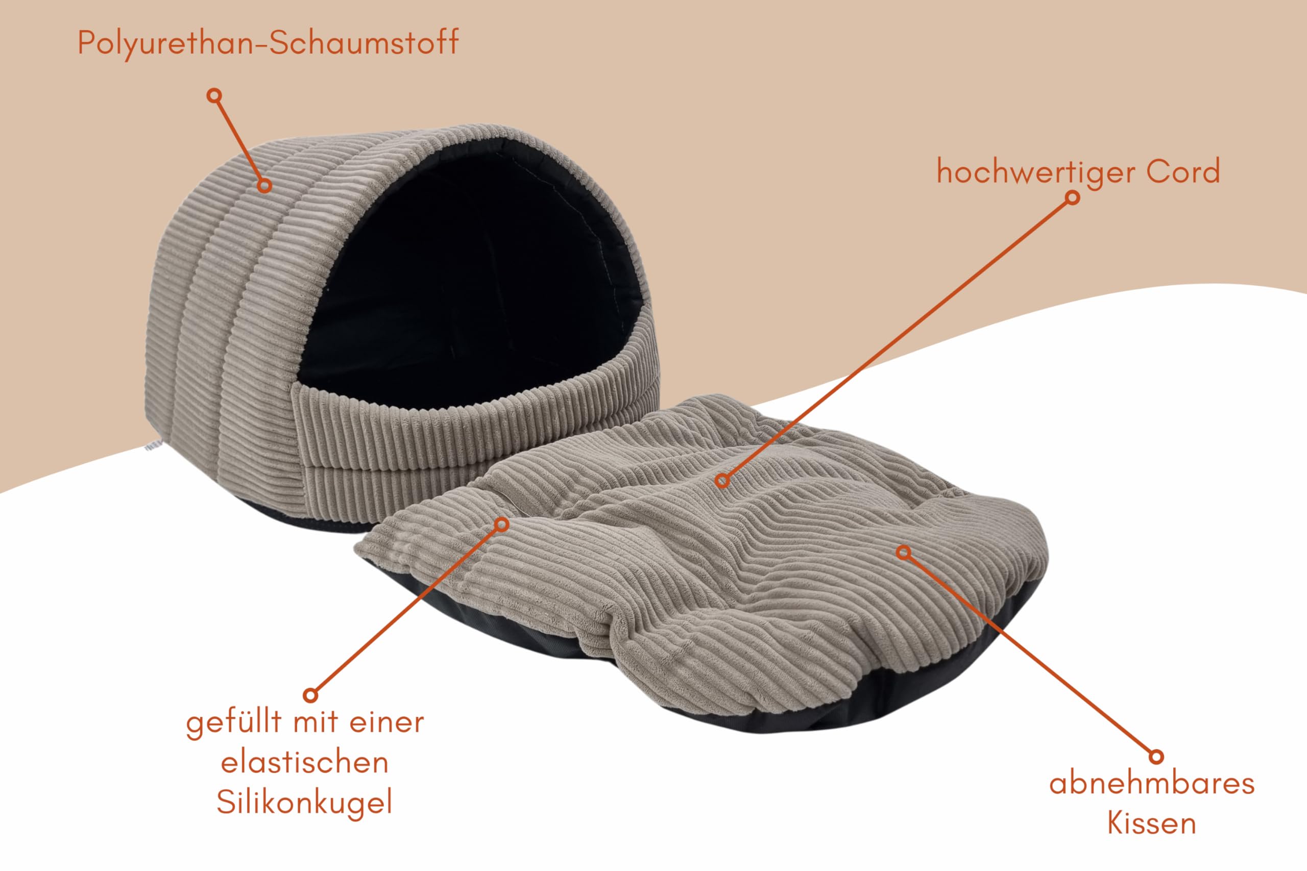 ODOLPLUSZ Caseta para perros, casa exclusiva para perros o gatos, 2 tamaños, cómoda y lavable (beige de pana, M)