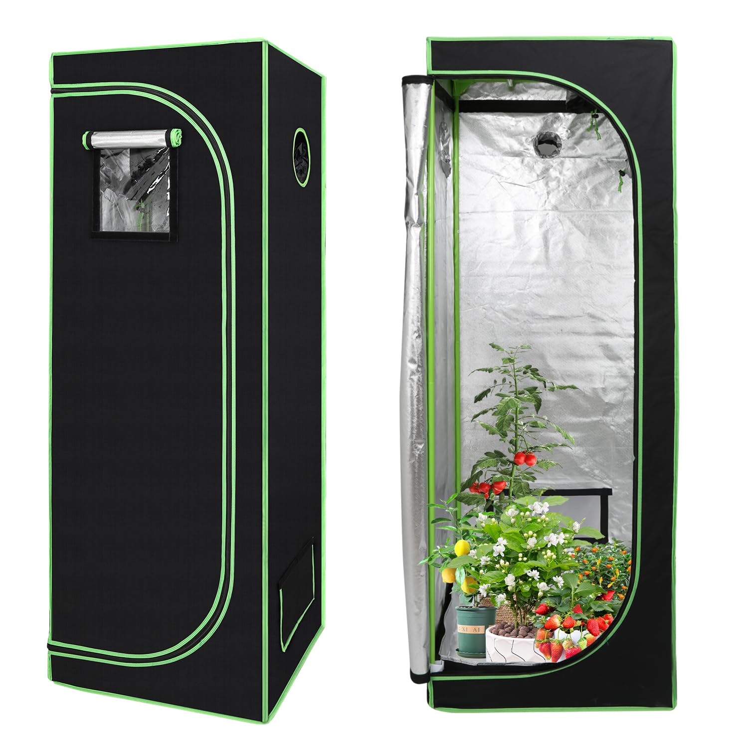 Yugodex Growzelt 60x60x180 cm Grow Tent 600D Oxford Grow Box Lichtdicht und Wasserdicht Pflanzenzelt Growschrank für Homegrowing Indoor-Anbau Luftig