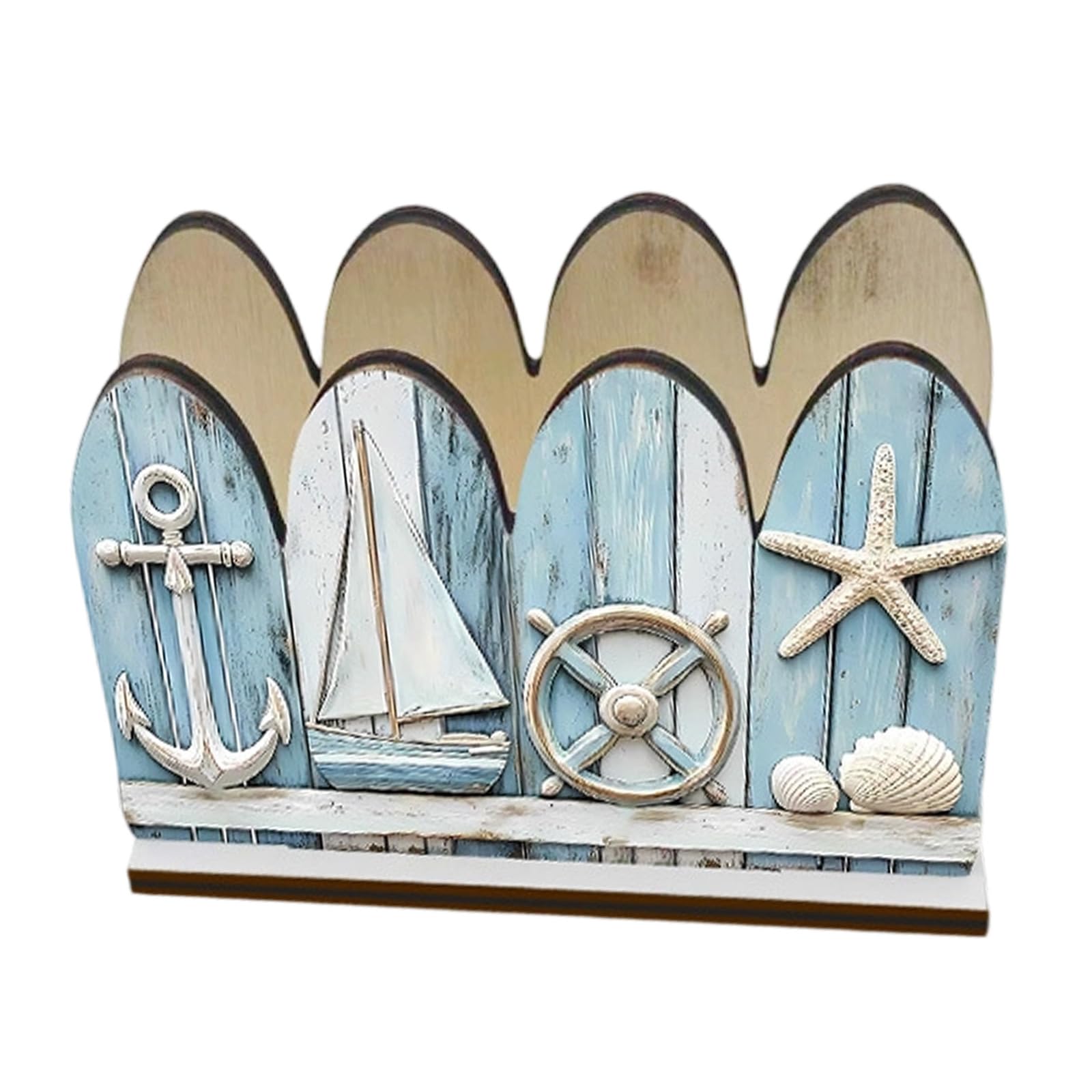 Oxxggkao Wooden Nauticals Themed Napkin Holder with Lighthouses Shell and Starfishes Design for Coastals Home Decoration Wooden Napkin Holder