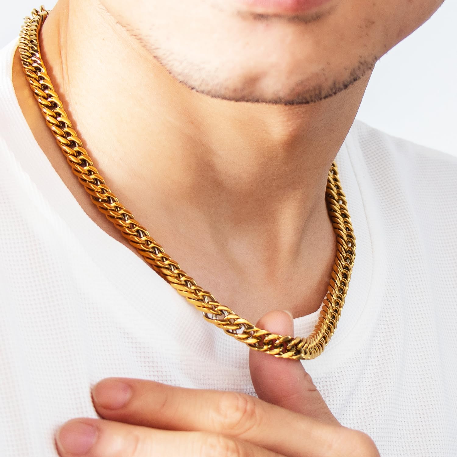 Cuban Chain Necklace for Men,8MM Chunky Miami Silver Gold Stainless Steel Hip Hop Jewelry,18/20/22/24/26 inch Length -with Black Gift Box - Image 3