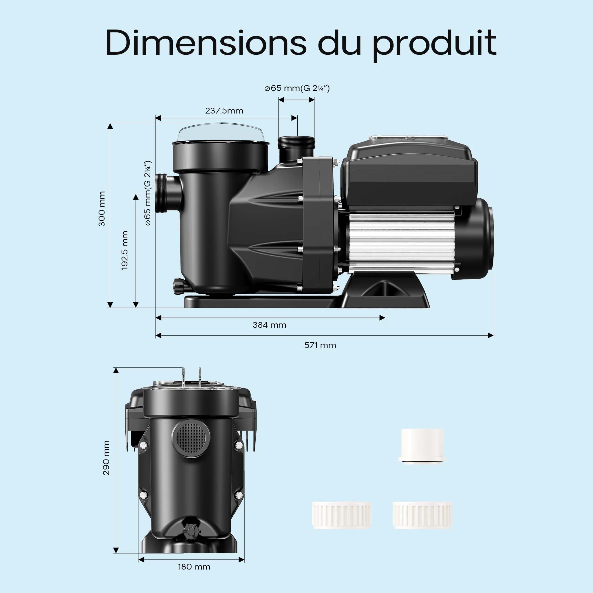 XPOtool Pompe de piscine à vitesse variable 750 W – Débit 21000 l/h – Hauteur refoulement 17 m – Pompe de filtration et de circulation pour Filtre Eau – Pool Whirlpool Bain remous Jardin